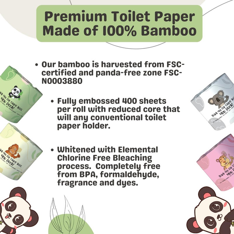 MOTHER EARTH Bamboo Toilet Paper - Ultra Soft & Strong 3-Ply Bath Tissue, 400 Sheets Per Roll, Hypoallergenic & Septic Safe, Mega Rolls, Pack of 12 Rolls - Image 4